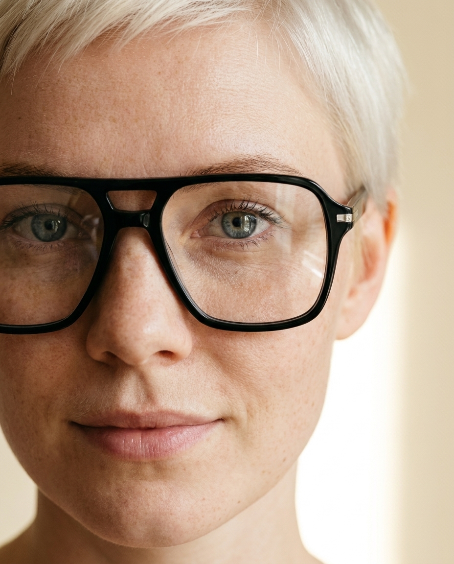 Persona con lentes OKIO graduados para miopía o astigmatismo en Colombia